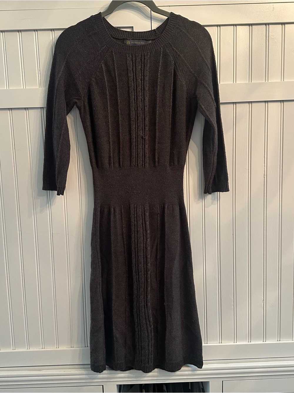 Vintage Outback Red - Brown Cable-Knit Midi Sweater Dress 39% Wool Size S